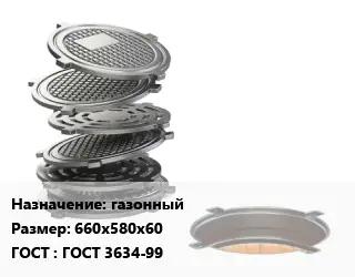 Люк чугунный газонный 660х580х60 ГОСТ: ГОСТ 3634-99